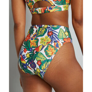 ModCloth 2X The Franky High Waisted Bikini Bottom Swimwear Green Floral Jungle